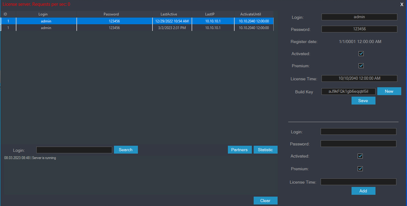 Figure 14. RedLine MainServer affiliate account management interface